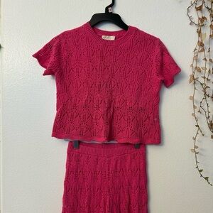 Jessica Simpson pink crochet knit two piece set for girls in size small 6 cotton